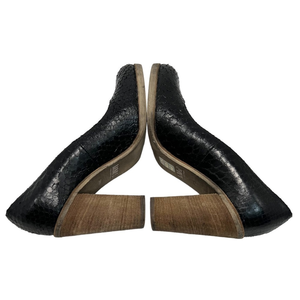 Maison Martin Margiela MM6 Black Snakeskin Leather Round Toe Block Heels 38.5 - Picture 9 of 12